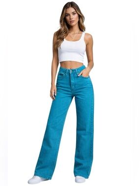 Calvin Klein Teal Blue High-Rise Wide Leg Jeans